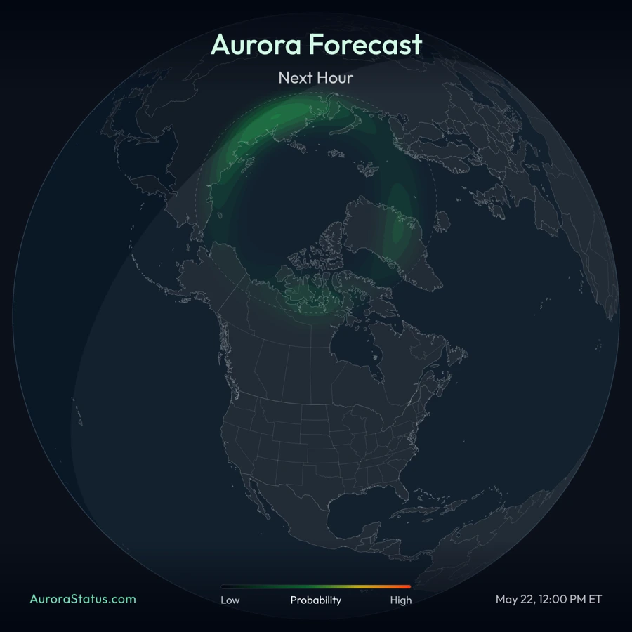 North America aurora forecast map widget